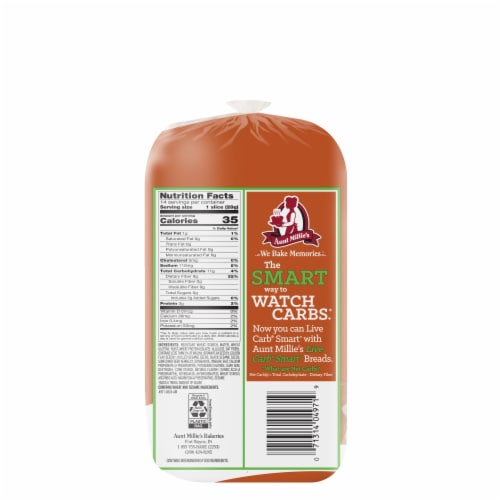 Aunt Millie's Live Carb Smart 5 Seed Bread 14 oz Perspective: back