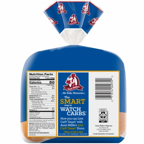 Aunt Millie's Live Carb Smart Hot Dog Buns Perspective: back