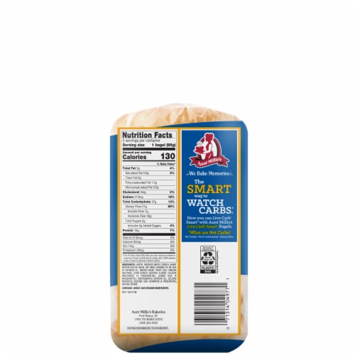 Aunt Millie's Live Carb Smart Plain Bagels Perspective: back