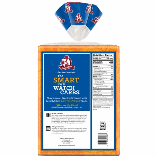 Aunt Millie's Live Carb Smart Hawaiian Dinner Rolls Perspective: back