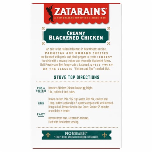 Zatarain's Creamy Blackened Chicken Rice Mix Perspective: back