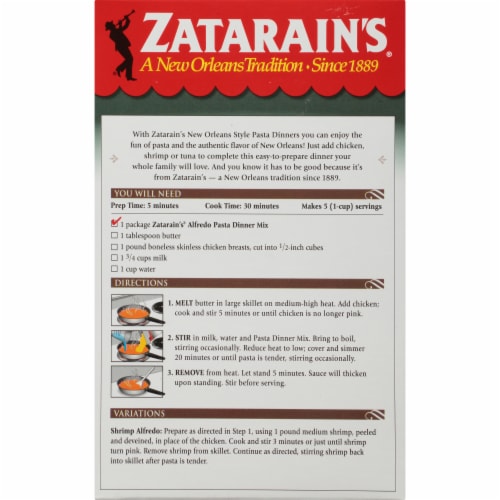 Zatarain's® Alfredo Pasta Dinner Mix Perspective: back