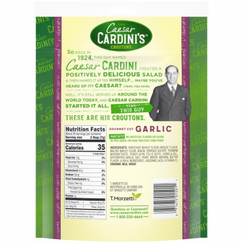 Cardini's Gourmet Cut Garlic Croutons Perspective: back