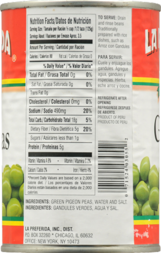 La Preferida® Imported Green Pigeon Peas 15 oz Perspective: back