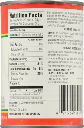 La Preferida® Fat Free Refried Beans Perspective: back