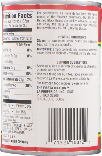 La Preferida® Low Fat Refried Black Beans Perspective: back
