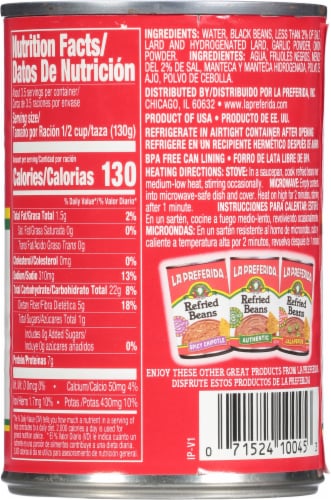 La Preferida Authentic Refried Black Beans Perspective: back