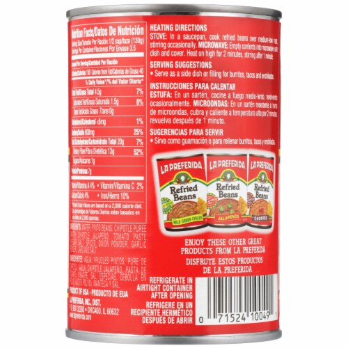 La Preferida® Refried Beans with Spicy Chipotle Perspective: back