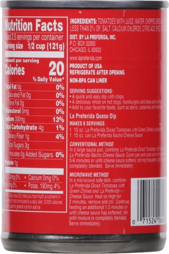 La Preferida® Diced Tomatoes With Green Chiles Perspective: back