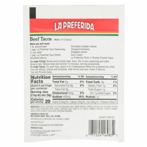 La Preferida® Taco Seasoning Perspective: back