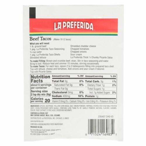 La Preferida® Taco Seasoning Perspective: back