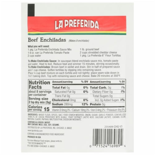 La Preferida® Enchilada Sauce Mix Perspective: back