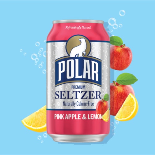 Polar Pink Apple and Lemon Flavored Seltzer Water Cans Perspective: back