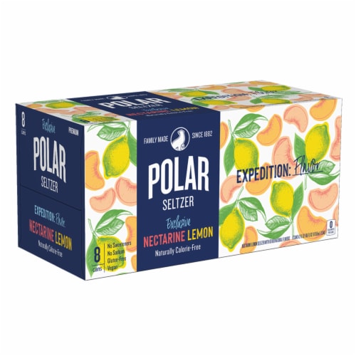 Polar Nectarine Lemon Flavored Seltzer Water Cans Perspective: back