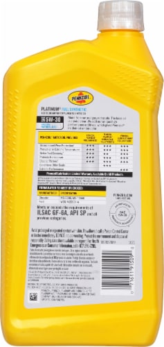 Pennzoil Platinum PurePlus 5W-30 SAE Full Synthetic Motor Oil Perspective: back