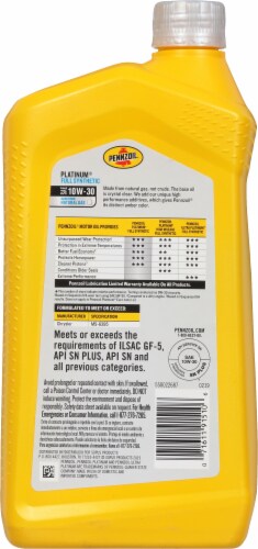 Pennzoil® Platinum® 10W-30 SAE Full Synthetic Motor Oil Perspective: back