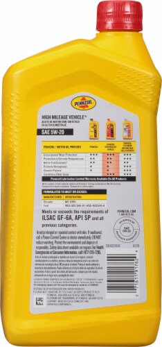 Pennzoil 5W-20 High Mileage Synthetic Blend Motor Oil Perspective: back