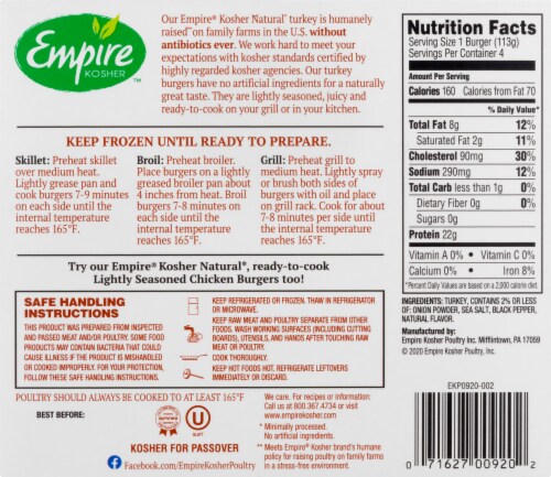 Empire Kosher™ Natural Turkey Burgers Perspective: back