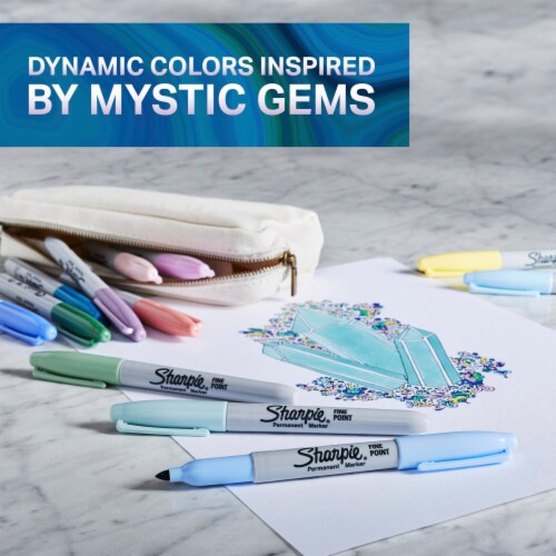 Sharpie® Permanent Markers, Fine Point, Featuring Mystic Gem Color Markers, Assorted, 24 Count Perspective: back