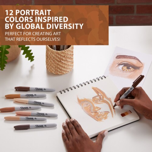 Sharpie® Permanent Markers, Portrait Colors, Fine Point, Assorted, 12 Count Perspective: back