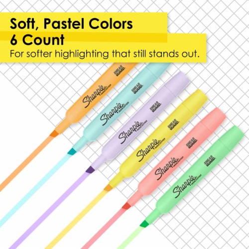 Sharpie® Tank Highlighters, Mild Pastel Colors, Assorted, Chisel Tip, 6 Count Perspective: back