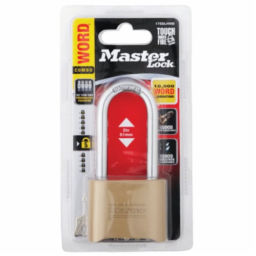 Master Lock 2 In. Zinc Brass Colored Alpha Long Shackle Combination Padlock Perspective: back