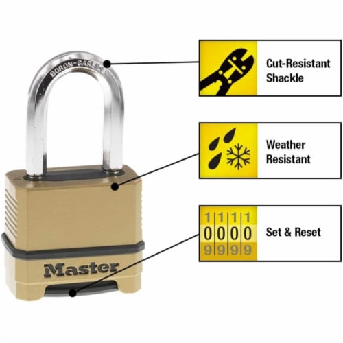Master Lock M175XDLF Heavy Duty Outdoor Combination Lock, 1-1/2 in. Shackle, Brass Finish Perspective: back