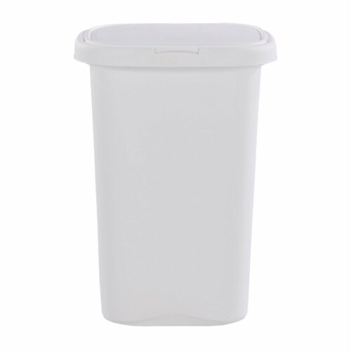Rubbermaid 13.25 Gallon Rectangular Spring-Top Lid Wastebasket Trash Can, White Perspective: back