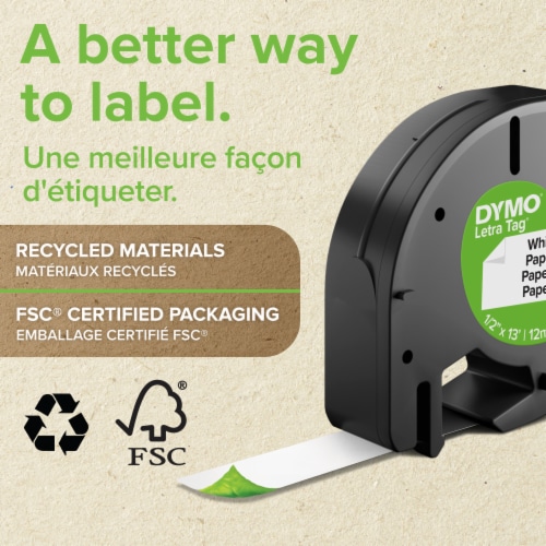 DYMO® Paper Labels for LetraTag label makers, Black Print on White, 1/2" x 13', 2 Rolls Perspective: back
