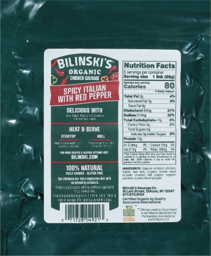 Bilinski’s® Organic Spicy Italian with Red Pepper Chicken Sausages
