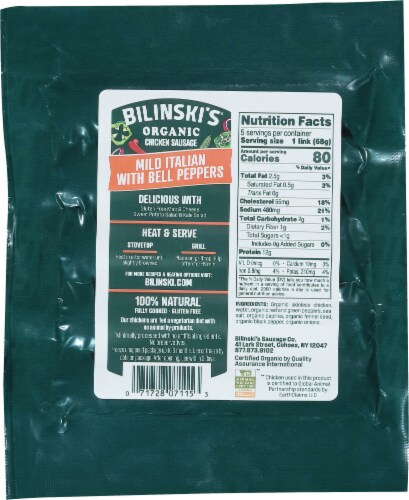 Bilinski's® Organic Mild Italian with Bell Peppers Chicken Sausage Links Perspective: back
