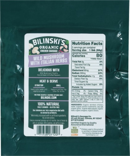 Bilinski's® Organic Wild Mushroom with Italian Herbs Chicken Sausage Links Perspective: back