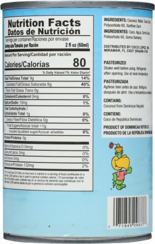 Coco Lopez® Canned Rich and Creamy Coconut Milk Perspective: back