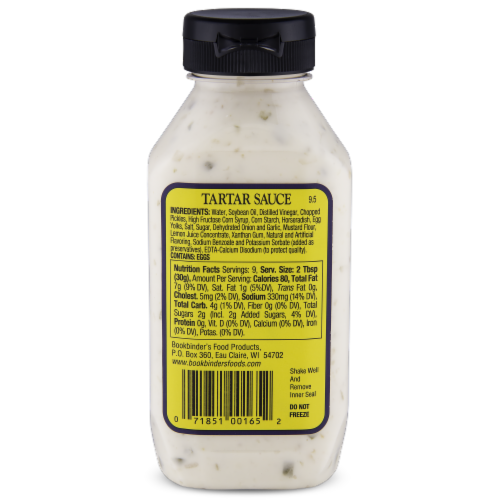 Bookbinder's® Traditional Tartar Sauce Perspective: back
