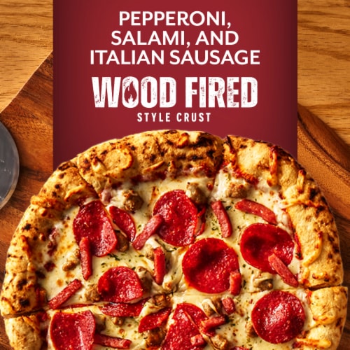 DiGiorno Italian Meat Trio Pizza Wood Fired Style Crust Frozen Meat Pizza Perspective: back