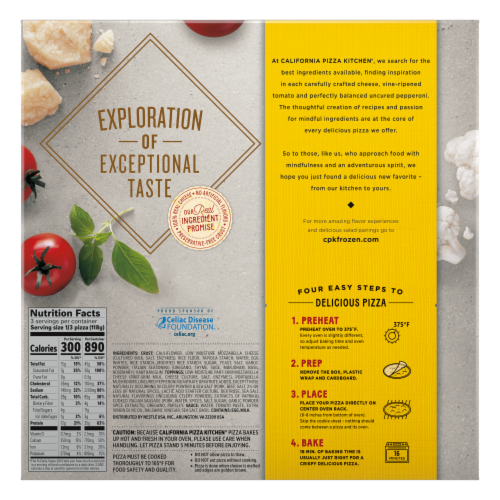 California Pizza Kitchen Cauliflower Crust Uncured Pepperoni Mushroom and Sausage Frozen Pizza Perspective: back