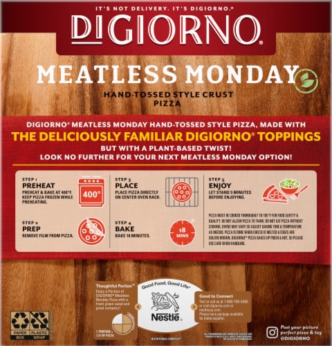 DIGIORNO Meatless Monday Sausage Supreme Frozen Pizza on a Hand-Tossed Style Crust Perspective: back