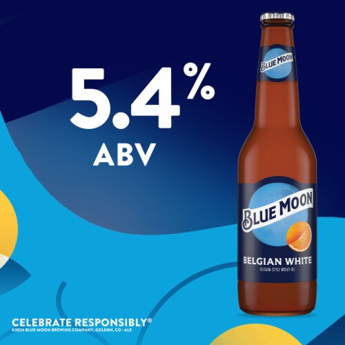 Blue Moon Belgian White Wheat Ale, 5.4% ABV, 6-pack, 12-oz. beer bottles Perspective: back