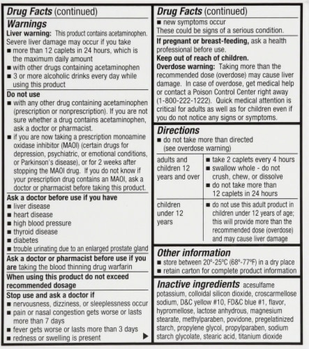 Harris Teeter® Daytime Non-Drowsy Acetaminophen Sinus Congestion & Pain Reliever Caplets Perspective: back