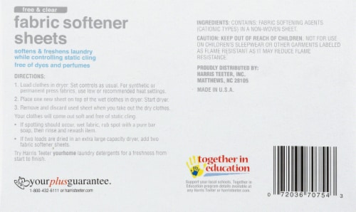 Harris Teeter Your Home™ Free & Clear Fabric Softener Laundy Sheets Perspective: back