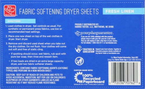 Harris Teeter Your Home™ Fresh Linen Scent Fabric Softener Sheets Perspective: back