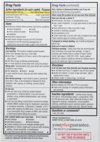 Harris Teeter™ Mucus Relief Cold, Flu & Sore Throat Caplets Perspective: back