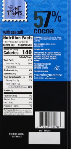 HT Traders™ 57% Cocoa Sea Salt Belgian Dark Chocolate Perspective: back