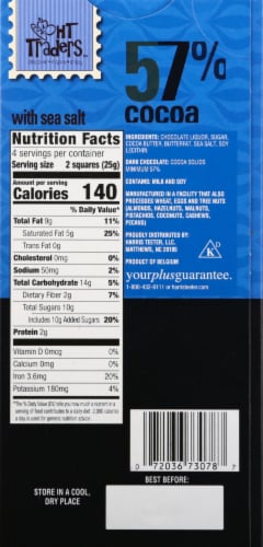 HT Traders™ 57% Cocoa Sea Salt Belgian Dark Chocolate Perspective: back