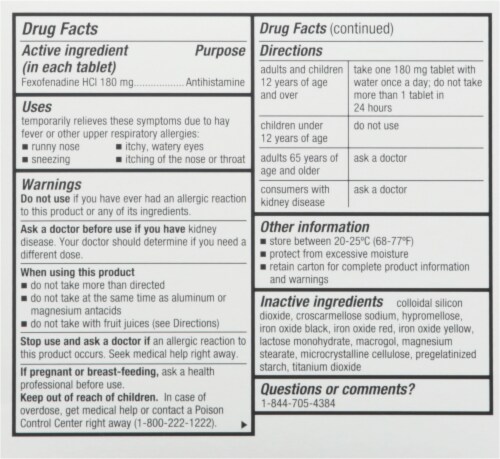 Harris Teeter™ Non Drowsy Indoor/Outdoor Allergy Relief Medicine 180 mg Perspective: back