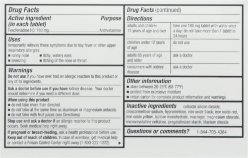 Harris Teeter™ Non Drowsy Indoor Outdoor Allergy Relief 180 mg Perspective: back