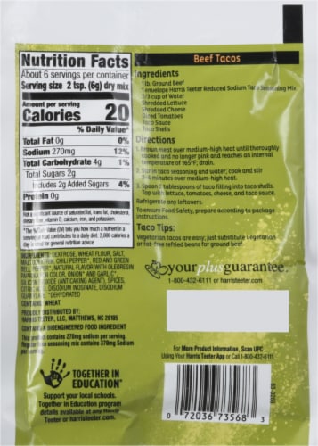Harris Teeter™ Reduced Sodium Taco Seasoning Mix Perspective: back