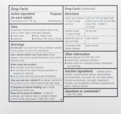 Harris Teeter™ Fexofenadine HCI 180mg Allery Relief Tablets Perspective: back