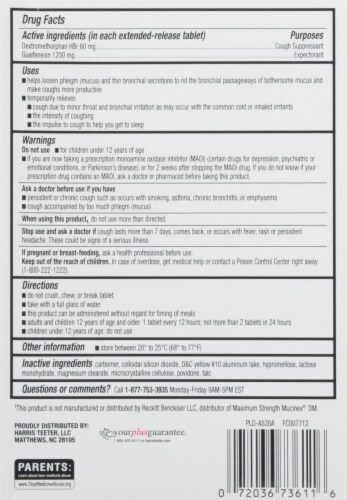 Harris Teeter™ Mucus Relief DM 1200mg Expectorant Cough Suppressant Perspective: back