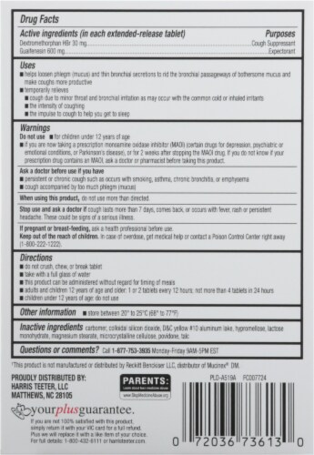 Harris Teeter™ Mucus Relief 600mg Expectorant Cough Suppressant Tablets Perspective: back